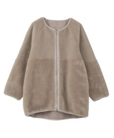 earth music&ecology 【リバーシブル】ノーカラーフェイクムートンコート