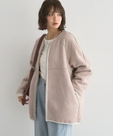 earth music&ecology 【リバーシブル】ノーカラーフェイクムートンコート