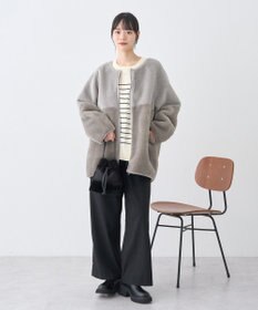 earth music&ecology 【リバーシブル】ノーカラーフェイクムートンコート