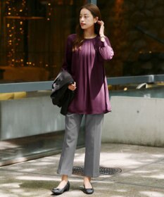 Tiaclasse L 【新色追加・洗える】裏起毛ジョーゼット胸元タックチュニックブラウス