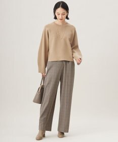 自由区 【撥水加工・洗える】TRギャバ裏起毛チェック柄ワイド パンツ