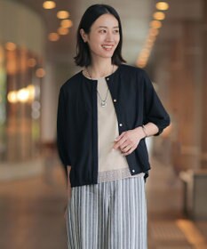 J.PRESS LADIES 【冷房対策に】シアードライトリコット クルーネック カーディガン ネイビー系