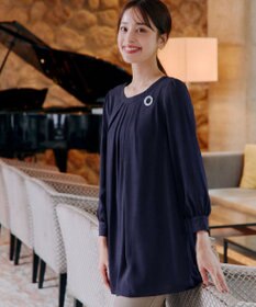 Tiaclasse L 【新色追加・洗える】裏起毛ジョーゼット胸元タックチュニックブラウス