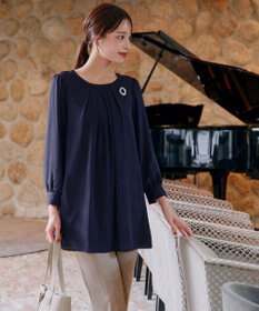 Tiaclasse L 【新色追加・洗える】裏起毛ジョーゼット胸元タックチュニックブラウス