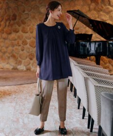 Tiaclasse L 【新色追加・洗える】裏起毛ジョーゼット胸元タックチュニックブラウス