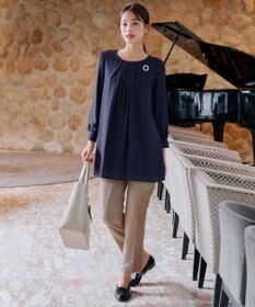 Tiaclasse L 【新色追加・洗える】裏起毛ジョーゼット胸元タックチュニックブラウス