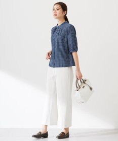 J.PRESS LADIES S 【洗える】ブロックドットプリント バンドカラー ブラウス