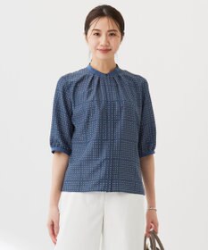 J.PRESS LADIES S 【洗える】ブロックドットプリント バンドカラー ブラウス