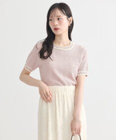 earth music&ecology バイカラーフラワージャガードニットプルオーバー