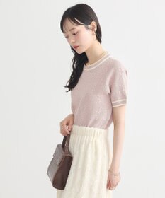 earth music&ecology バイカラーフラワージャガードニットプルオーバー