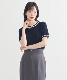 earth music&ecology バイカラーフラワージャガードニットプルオーバー