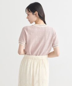 earth music&ecology バイカラーフラワージャガードニットプルオーバー