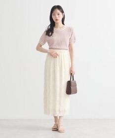 earth music&ecology バイカラーフラワージャガードニットプルオーバー