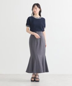 earth music&ecology バイカラーフラワージャガードニットプルオーバー