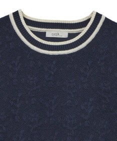 earth music&ecology バイカラーフラワージャガードニットプルオーバー