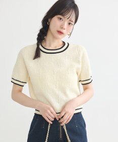 earth music&ecology バイカラーフラワージャガードニットプルオーバー