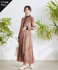 Tiaclasse 【新色追加・洗える】配色バンドカラー幾何学柄ワンピース