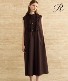 23区 【R(アール)】ルミナスコットン フロントフリル ワンピース ダークブラウン系