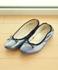 nouvelleRobe Oū 【本革・高反発】Roundラウンドトゥ ネイビーメタリックバレエシューズ