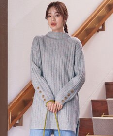 Tiaclasse L 【洗える】袖ボタンメランジニットチュニック