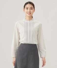 J.PRESS LADIES L プレーティングジャージー フリルネック カットソー