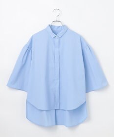 #Newans 【洗濯機可能/シワになりにくい】〈お尻・太ももをカバー〉フレアスリーブイタリアンカラーシャツ