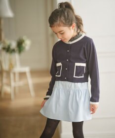 組曲 KIDS 【150-160cm】リボンインターシャニット カーディガン