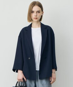 ICB ドライアセテートスラブ 8分袖ジャケット ネイビー