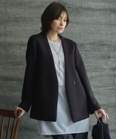 新品タグ付✨　ICB　ノーカラージャケット　ウォッシャブル　UVカット　ブラック 洗える】コンパクトWフェイス ノーカラージャケット / ICB L