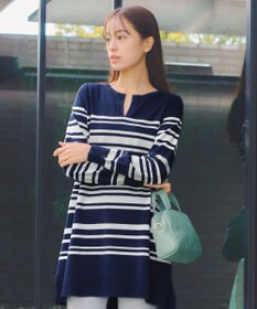 Tiaclasse 【洗える】キーネックボーダーニットチュニック