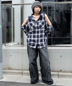 WEGO オープンショルダーチェックBIGシャツ