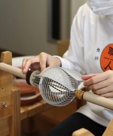 ちょうちん堂 【あかり道】〈手書絵付〉べっこう椿 ちょうちん ライト