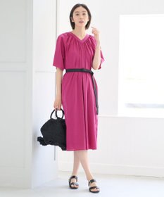 自由区 【WEB限定・洗える・XSサイズあり】ライトギャザーフレアスリーブ ワンピース