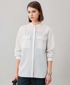 ICB 【洗える】シアーボイル バンドカラーシャツ