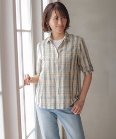J.PRESS LADIES L 【一枚で着映え】リネンVisマドラス チェック シャツ ブラウス