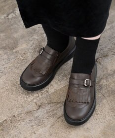 Pointer 日本製 本革フリンジ付き厚底ローファー