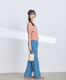 Tiaclasse 【洗える】TCデニム切替ワイドストレートパンツ