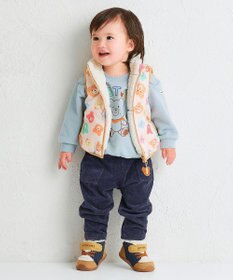 MIKI HOUSE HOT BISCUITS 【80-120cm】 カラフルビーンズ 裏ボアフリース リバーシブル総柄ベスト