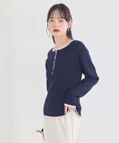 earth music&ecology バイカラーヘンリーネックニットプルオーバー