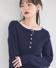 earth music&ecology バイカラーヘンリーネックニットプルオーバー