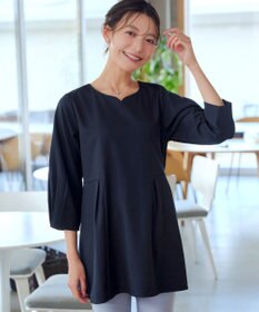 Tiaclasse リボン付きタックフレアチュニック