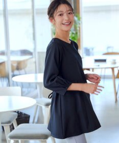 Tiaclasse リボン付きタックフレアチュニック