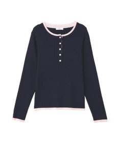 earth music&ecology バイカラーヘンリーネックニットプルオーバー