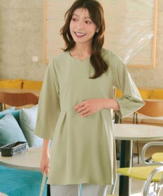 Tiaclasse リボン付きタックフレアチュニック