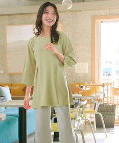 Tiaclasse リボン付きタックフレアチュニック