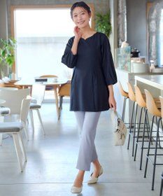 Tiaclasse リボン付きタックフレアチュニック