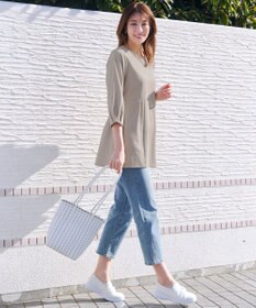 Tiaclasse リボン付きタックフレアチュニック