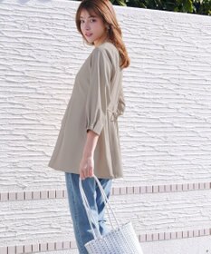 Tiaclasse リボン付きタックフレアチュニック