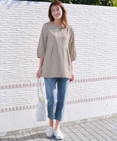 Tiaclasse リボン付きタックフレアチュニック