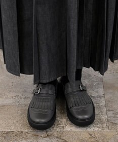 Pointer 日本製 本革フリンジ付き厚底ローファー